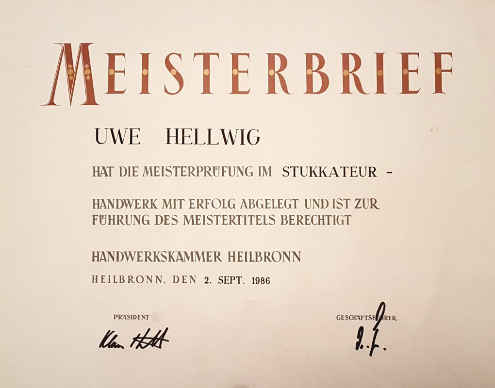 Meisterbrief Uwe Hellwig